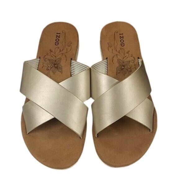 Izod Womens Gold Cross Strap Slide Sandals Size 7.5 - Picture 1 of 5